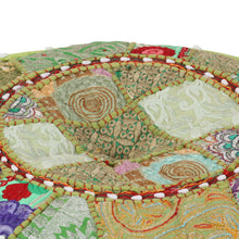 Afbeelding in Gallery-weergave laden, Poef patchwork rond handgemaakt 40x20 cm katoen groen
