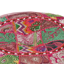 Afbeelding in Gallery-weergave laden, Poef patchwork rond handgemaakt 40x20 cm katoen roze
