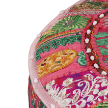 Afbeelding in Gallery-weergave laden, Poef patchwork rond handgemaakt 40x20 cm katoen roze
