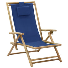 Afbeelding in Gallery-weergave laden, Relaxstoel verstelbaar bamboe en stof marineblauw
