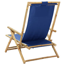 Afbeelding in Gallery-weergave laden, Relaxstoel verstelbaar bamboe en stof marineblauw
