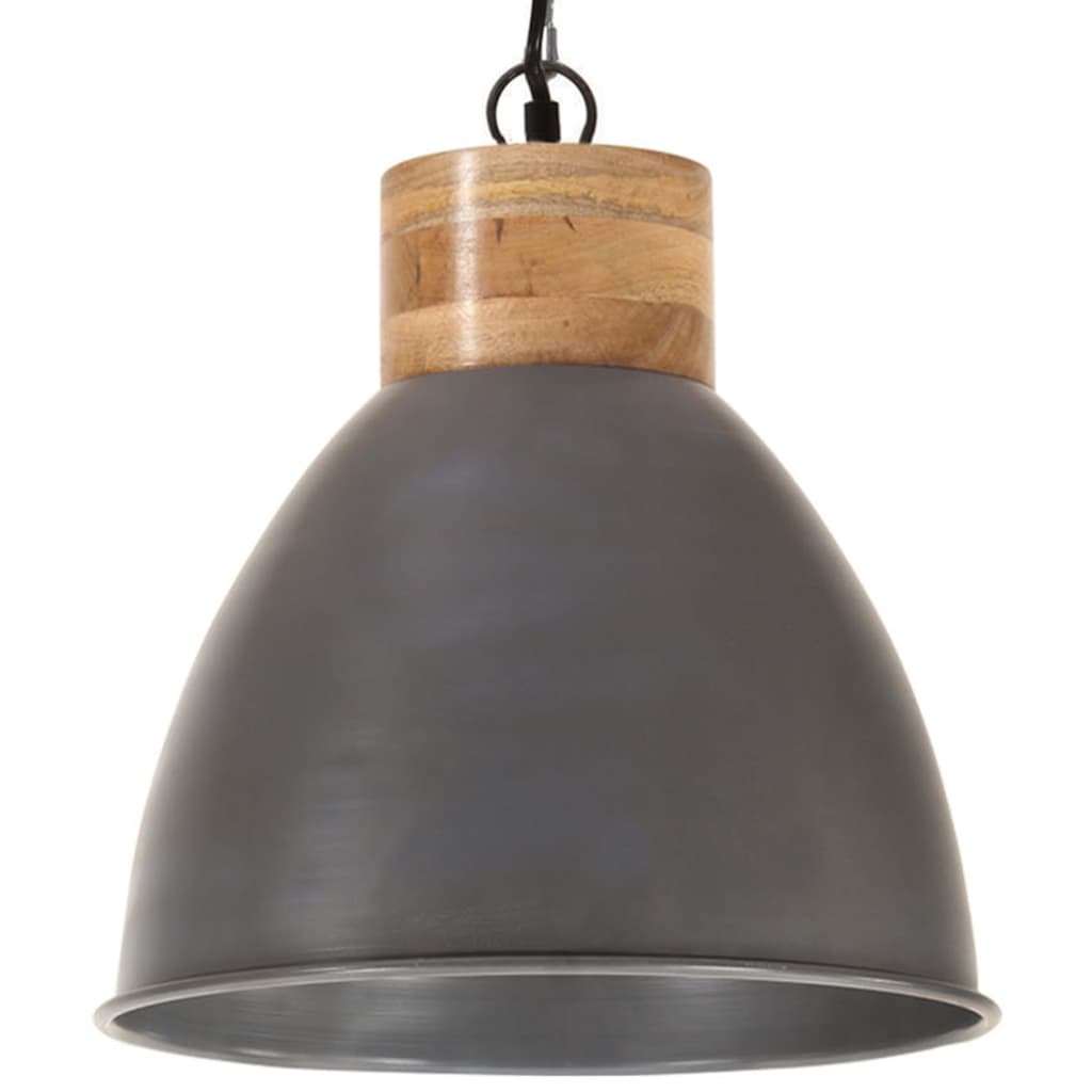 Hanglamp E27 cm ijzer en massief hout grijs – Oletti