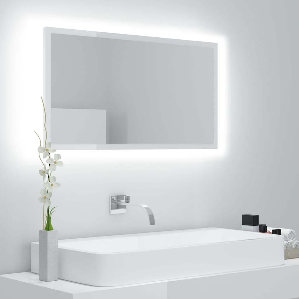 Badkamerspiegel LED 80x8,5x37 cm spaanplaat hoogglans wit