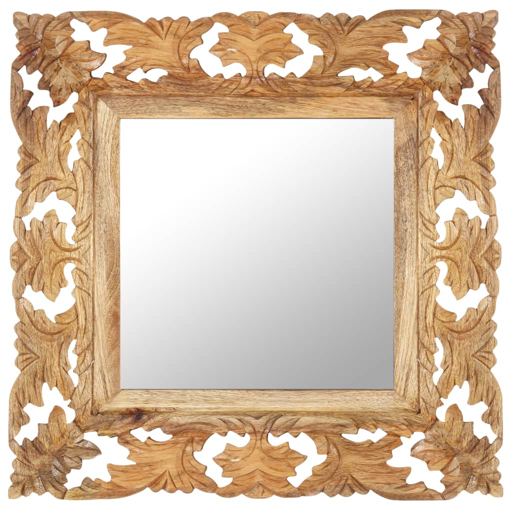 Spiegel handgesneden 50x50 cm massief mangohout bruin