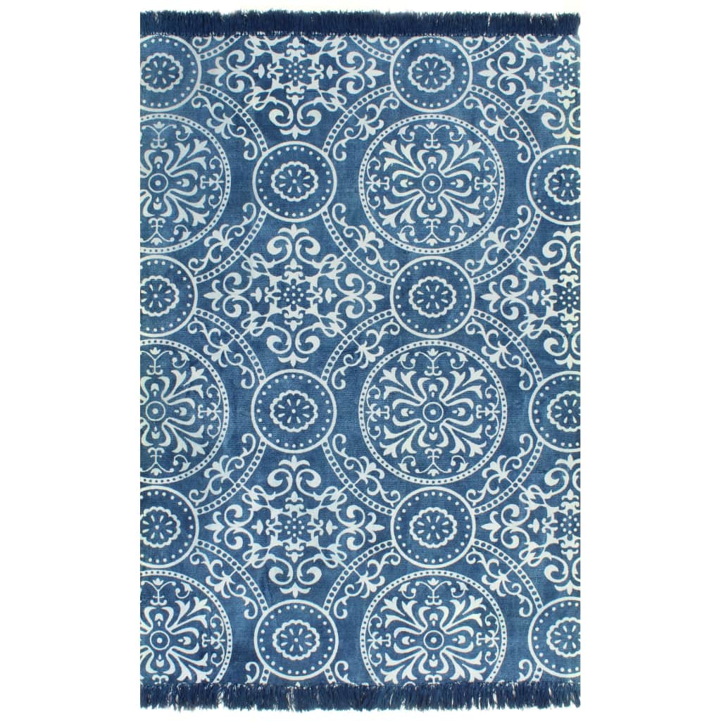 Kelim vloerkleed met patroon 120x180 cm katoen blauw