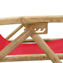 Afbeelding in Gallery-weergave laden, Relaxstoel verstelbaar bamboe en stof rood
