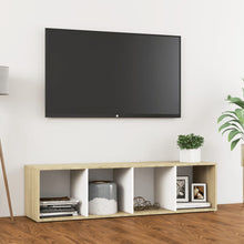 Afbeelding in Gallery-weergave laden, Tv-meubel 142,5x35x36,5 cm spaanplaat wit sonoma eikenkleurig
