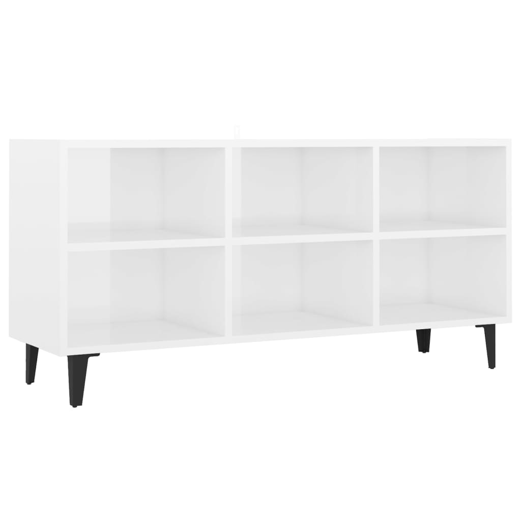 Tv-meubel met metalen poten 103,5x30x50 cm hoogglans wit