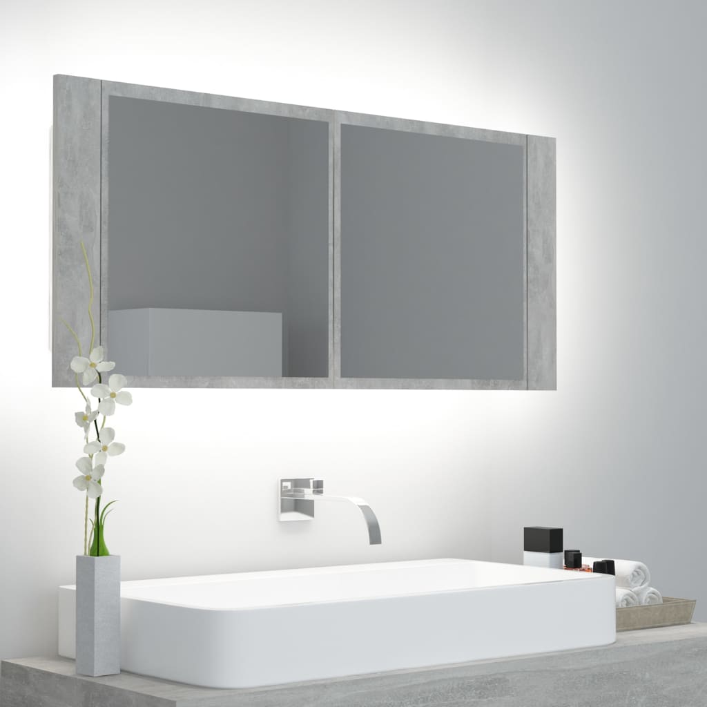 Badkamerkast met spiegel en LED 100x12x45 cm betongrijs