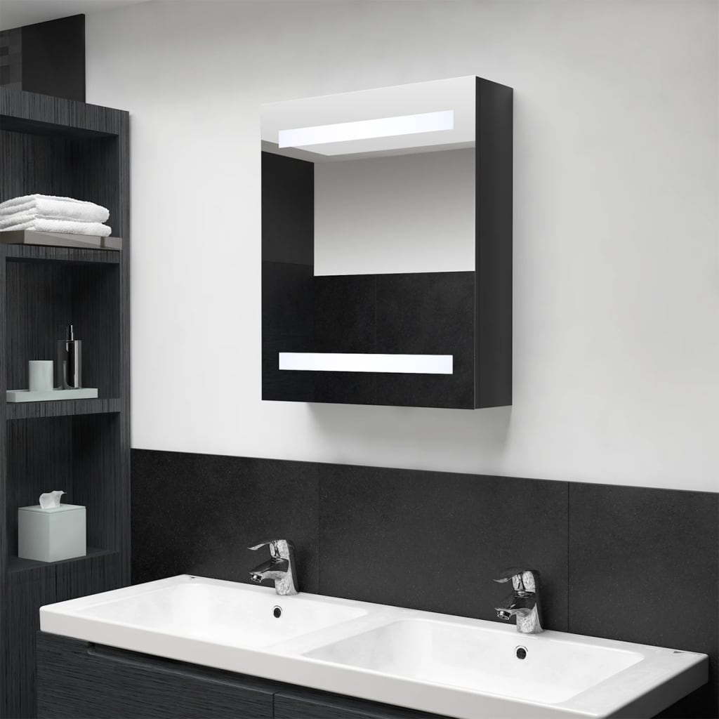 Badkamerkast met spiegel en LED 50x14x60 cm glanzend zwart