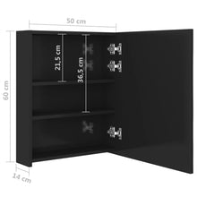 Afbeelding in Gallery-weergave laden, Badkamerkast met spiegel en LED 50x14x60 cm glanzend zwart
