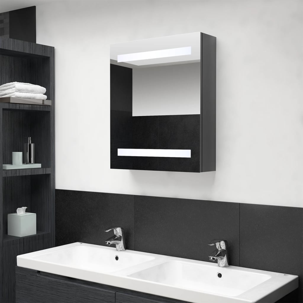 Badkamerkast met spiegel en LED 50x14x60 cm glanzend grijs
