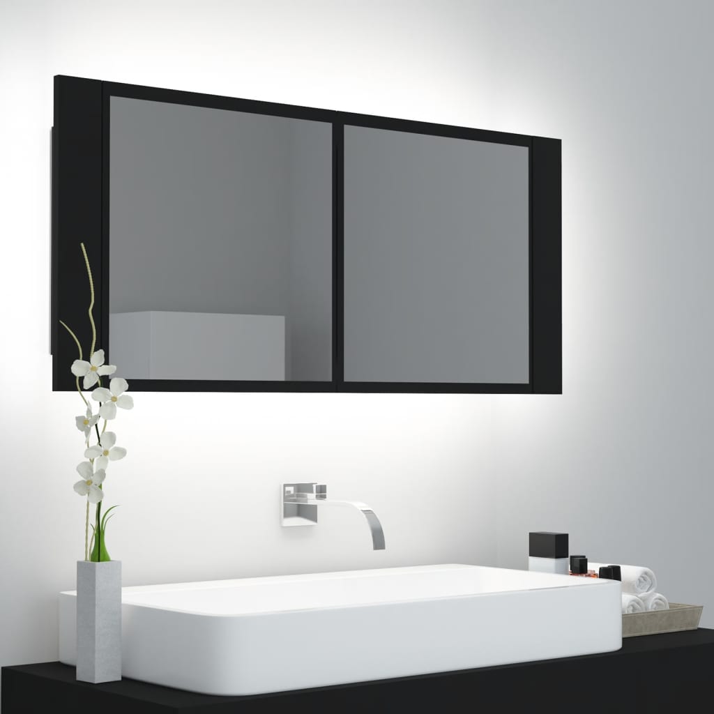 Badkamerkast met spiegel en LED 100x12x45 cm zwart