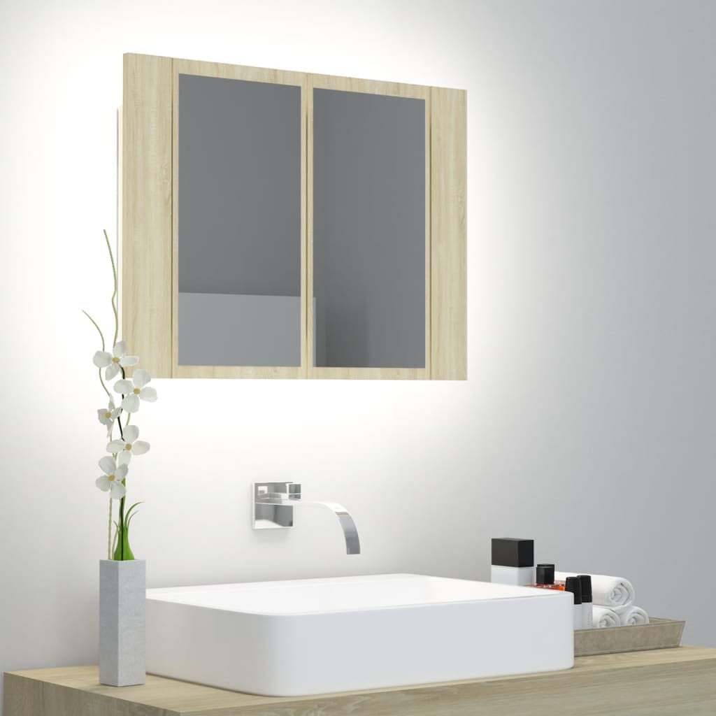 Badkamerkast met spiegel en LED 60x12x45 cm sonoma eikenkleurig