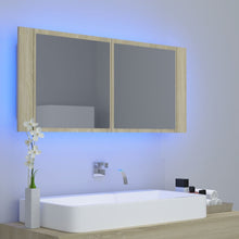 Afbeelding in Gallery-weergave laden, Badkamerkast met spiegel en LED 100x12x45 cm sonoma eikenkleur
