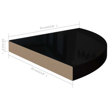 Afbeelding in Gallery-weergave laden, Hoekschappen zwevend 2 st 35x35x3,8 cm MDF hoogglans zwart
