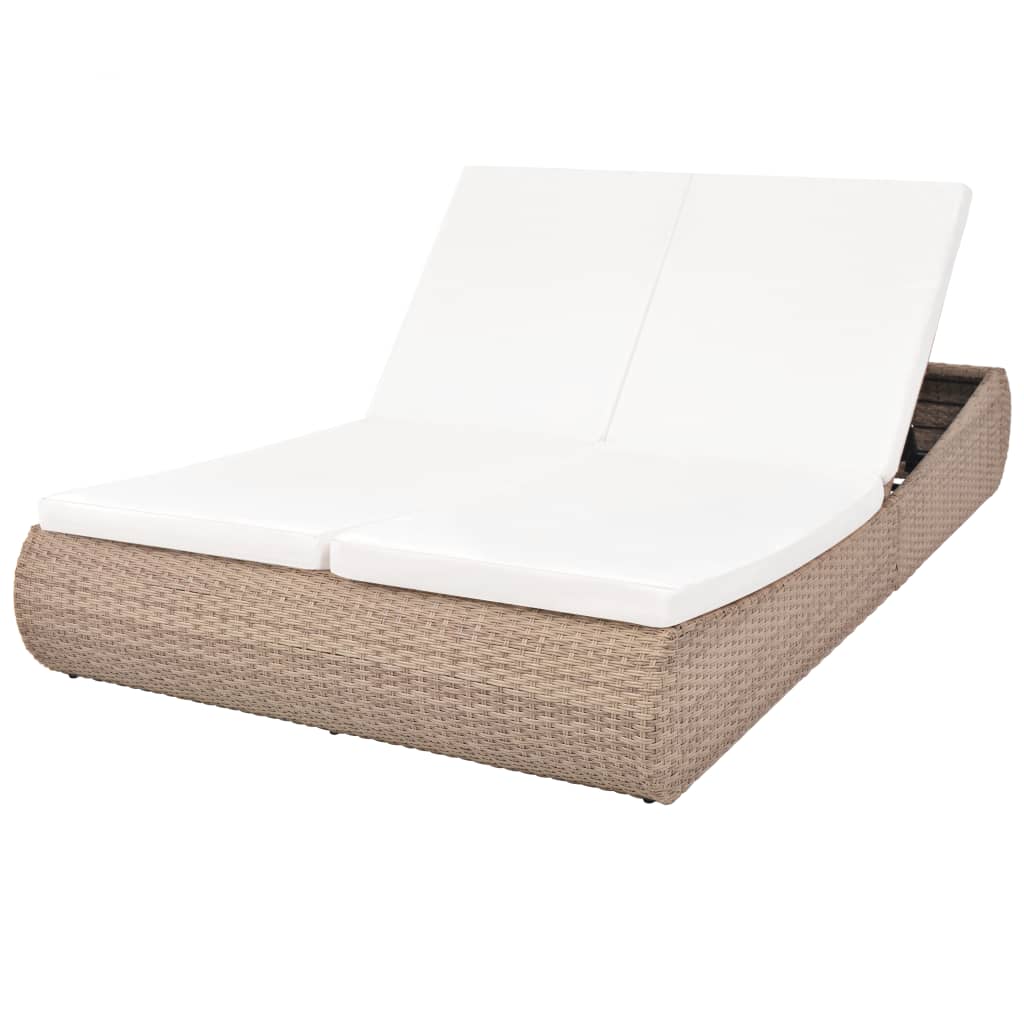 Loungebed poly rattan beige