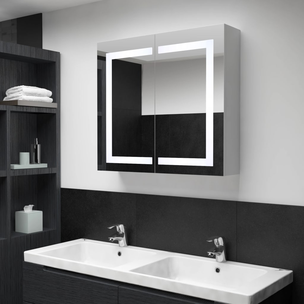 Badkamerkast met spiegel en LED 80x12,2x68 cm