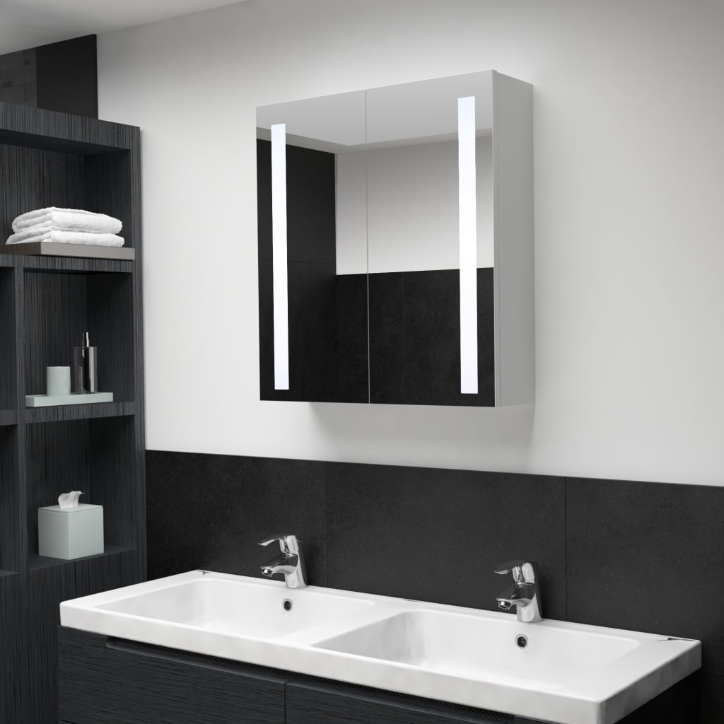Badkamerkast met spiegel en LED 60x14x62 cm