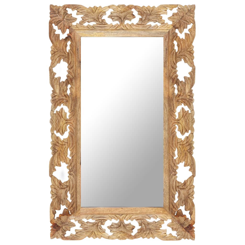 Spiegel handgesneden 80x50 cm massief mangohout bruin