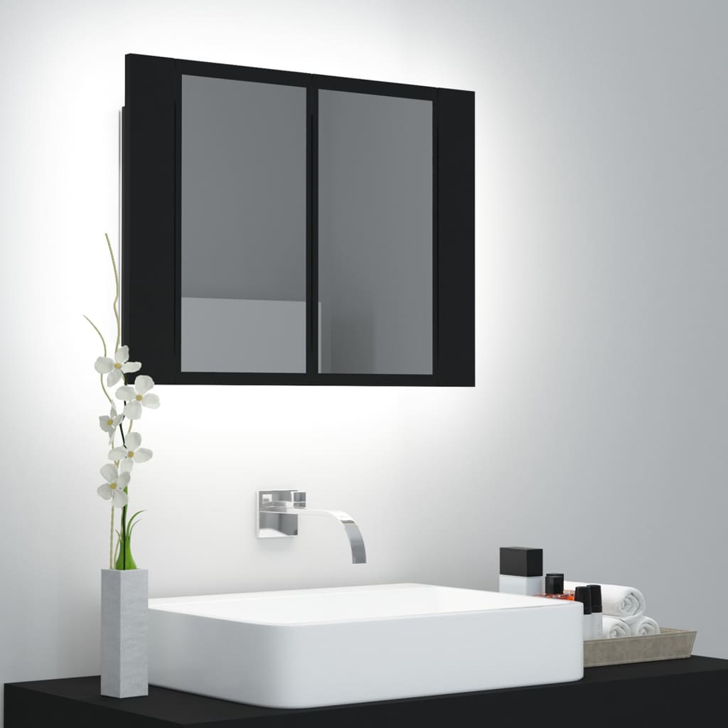 Badkamerkast met spiegel en LED 60x12x45 cm zwart