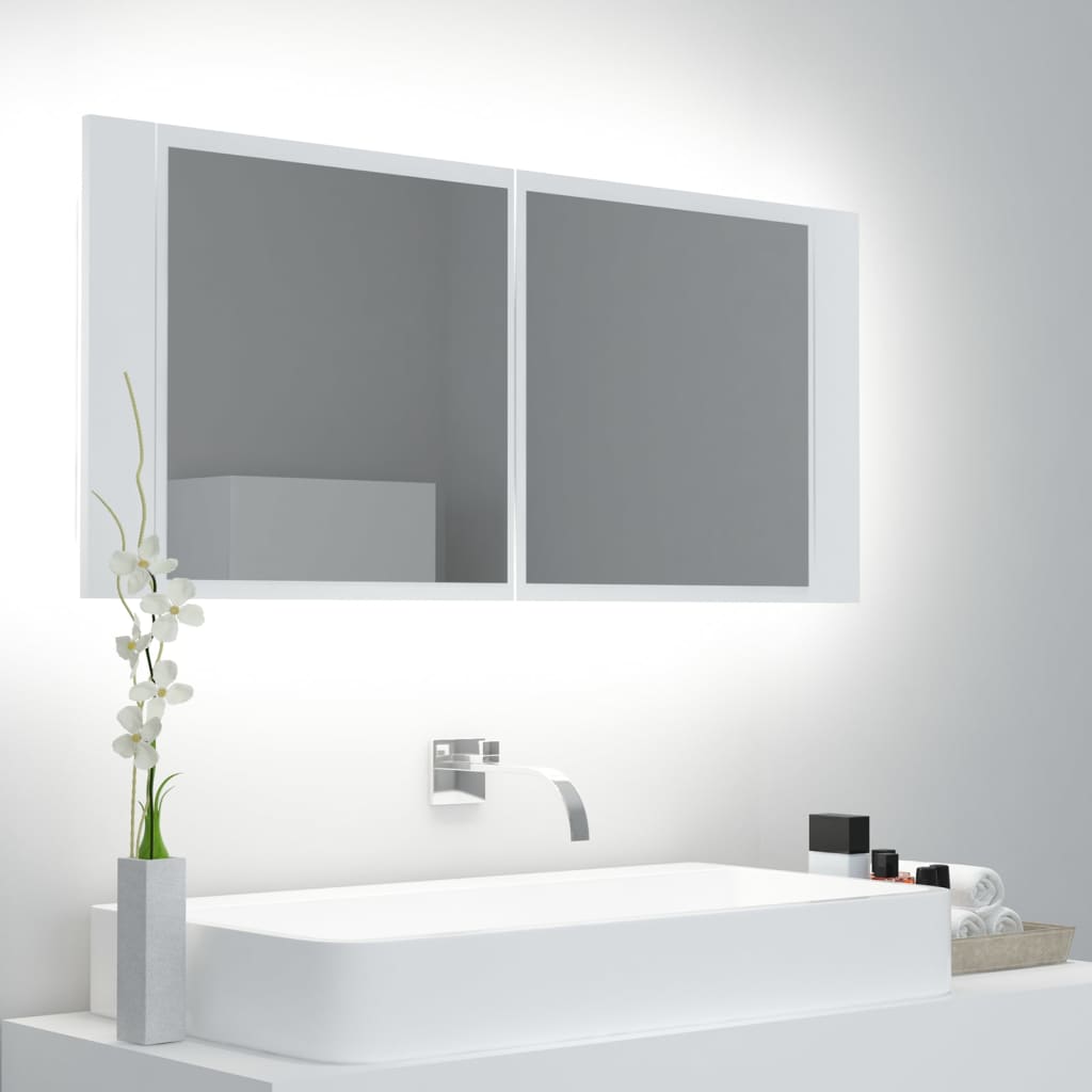 Badkamerkast met spiegel en LED 100x12x45 cm wit