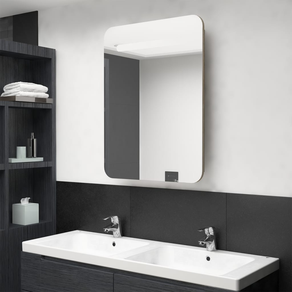Badkamerkast met spiegel en LED 60x11x80 cm eikenkleurig