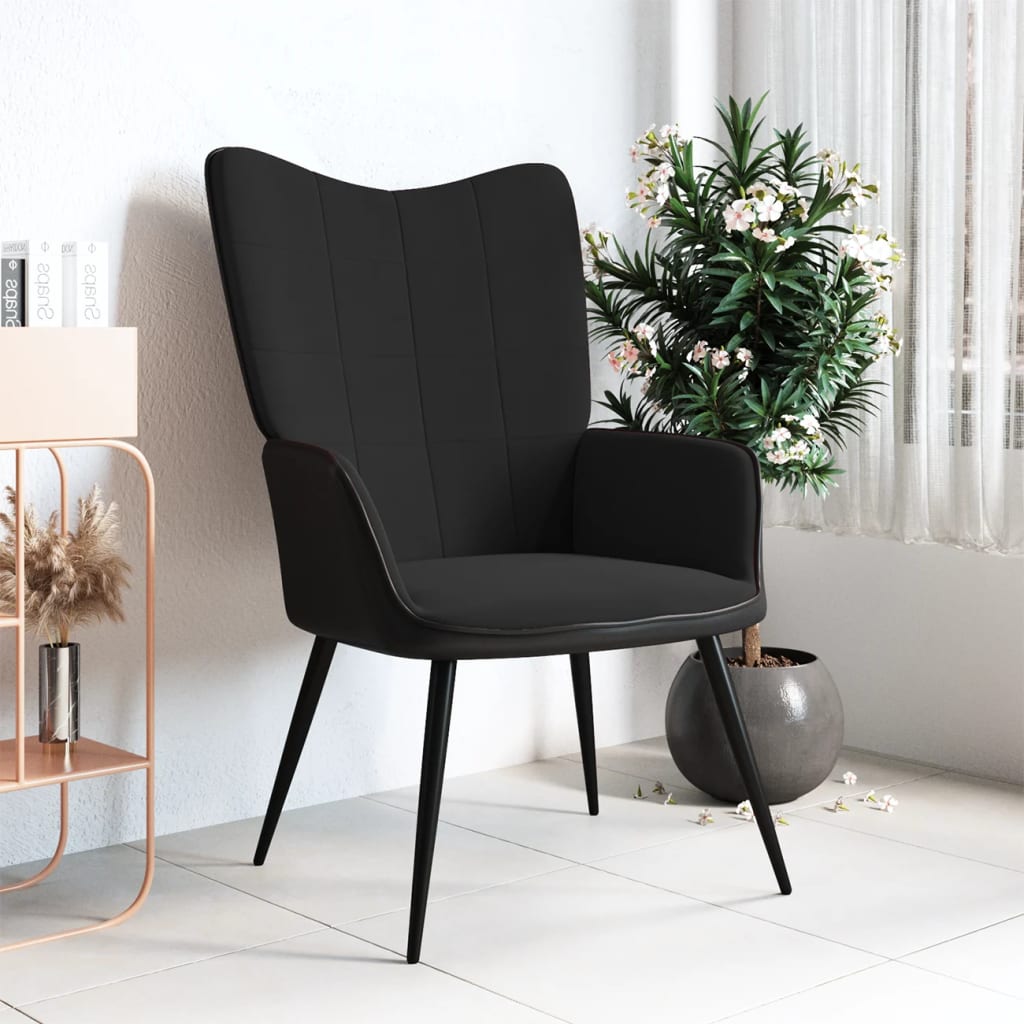Relaxstoel fluweel en PVC zwart